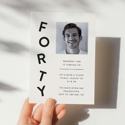 Invitation Minimalist Forty Black + White 40th Birthday Party