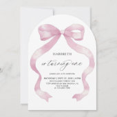 Invitation Minimalist Girly Pink Coquette Bow 1st Birthday (Devant)