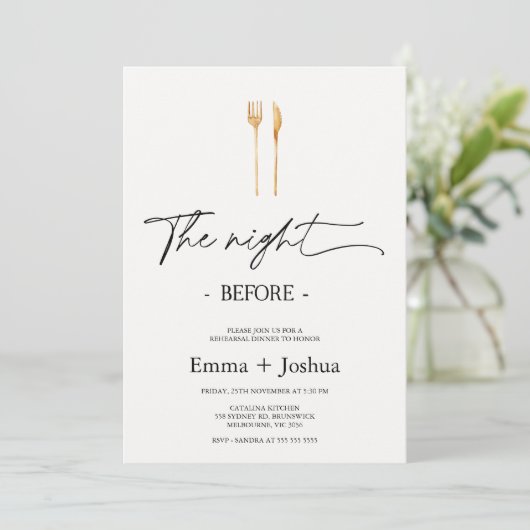 Invitation Minimalist Gold Cutlery Rehearsal Dinner (Debout devant)