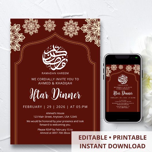 Invitation Minimalist Gold Mandala Ramadan Iftar Dinner