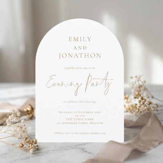 Invitation Minimalist Gold Script Wedding Evening Party