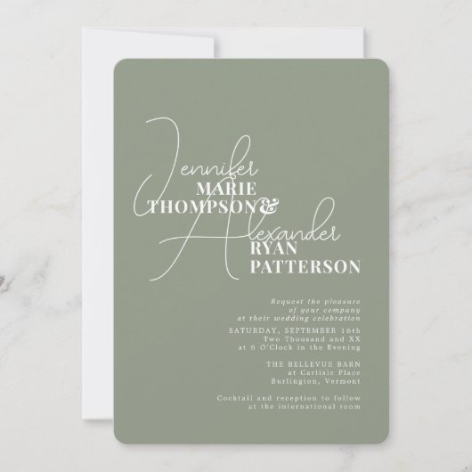 Invitation Minimalist Green Sage All in One & RSVP QR Code  (Devant)