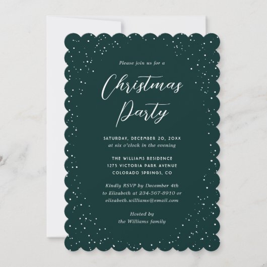 Invitation Minimalist Green Snowy Christmas Party (Devant)