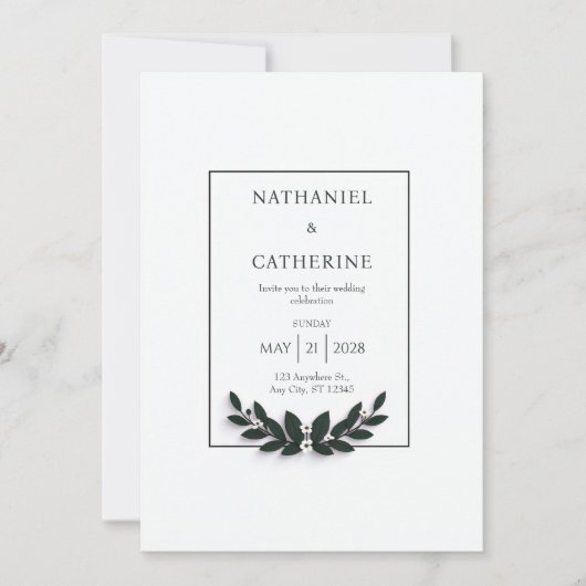 Invitation Minimalist Green Wreath Wedding (Devant)