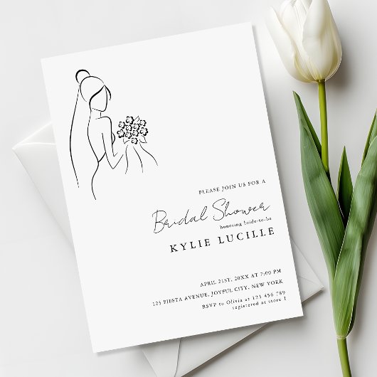 Invitation Minimalist Hand Drawn Bride Lovely Bridal Shower