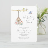 Invitation Minimalist Hatching Soon Bird Nest Baby Shower (Debout devant)