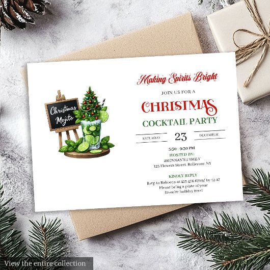 Invitation Minimalist Holiday Cocktails Editable Party Invite
