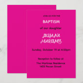 Invitation Minimalist Hot Pink Baptism Invite (Devant / Derrière)
