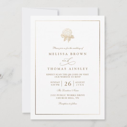 Invitation Minimalist Hydrangea Bloom Rustic QR Code Wedding (Devant)