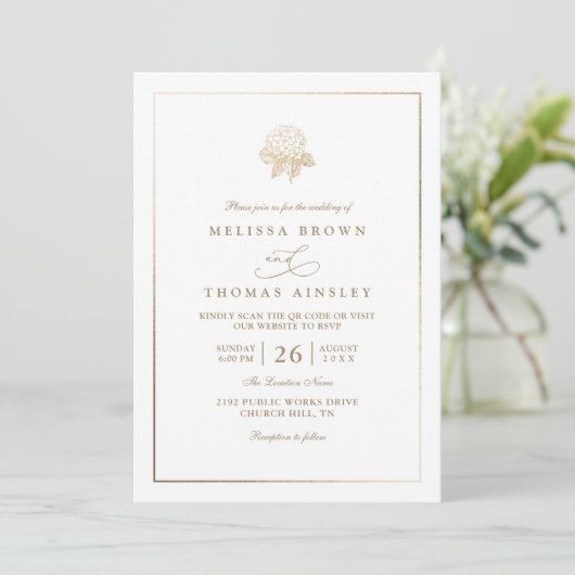 Invitation Minimalist Hydrangea Bloom Rustic QR Code Wedding (Debout devant)