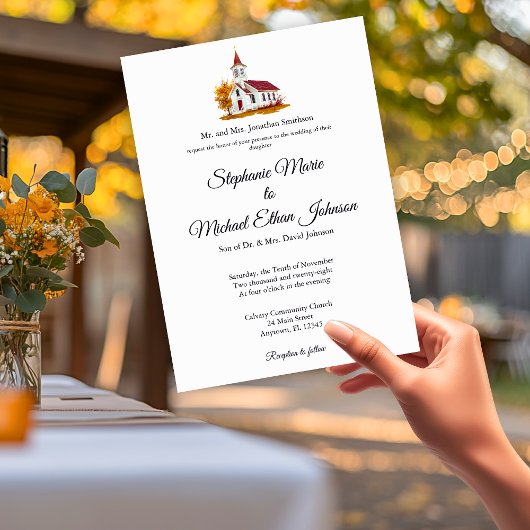 Invitation Minimalist Illustration Formal Church Wedding