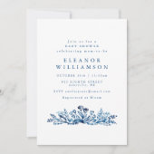 Invitation Minimalist Indigo Blue Ink Botanical Baby Shower (Devant)
