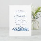 Invitation Minimalist Indigo Blue Ink Botanical Baby Shower (Debout devant)