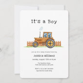 Invitation Minimalist It's A Boy Framer Tractor Baby Shower  (Devant)