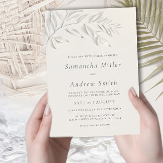 Invitation Minimalist Ivory Faux Blind Embossed Botanical  In