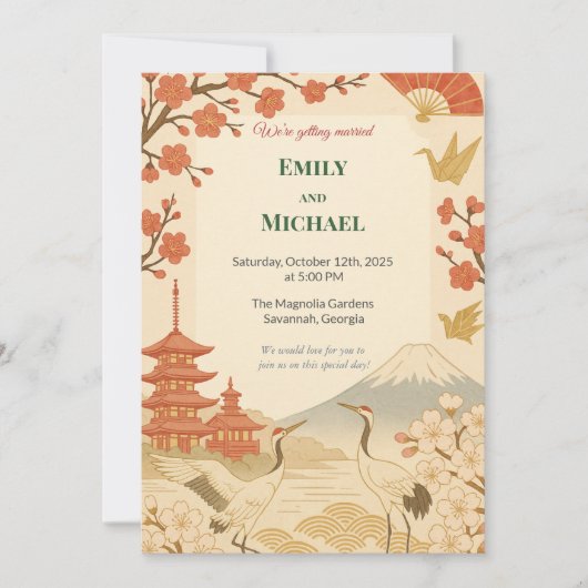 Invitation Minimalist Japanese Cherry Blossom Wedding (Devant)
