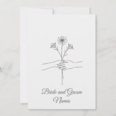 Invitation Minimalist Line Art Hands holding Flowers Wedding  (Devant)