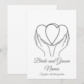 Invitation Minimalist Line Art Hearts & Hands Grey Wedding In (Devant / Derrière)