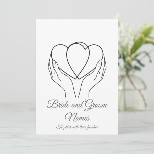 Invitation Minimalist Line Art Hearts & Hands Grey Wedding In (Debout devant)