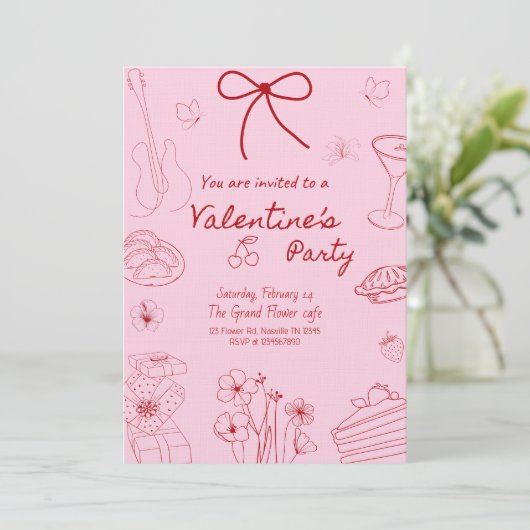 Invitation Minimalist Line Art Valentine’s Day Party (Debout devant)