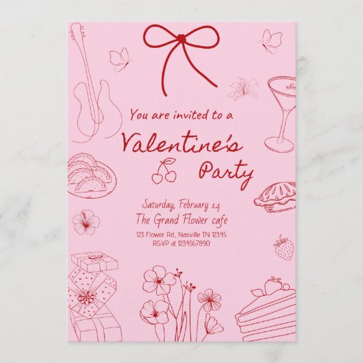 Invitation Minimalist Line Art Valentine’s Day Party (Devant)