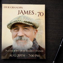 Invitation Minimalist Male Family Photo 70th Birthday 