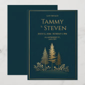 Invitation Minimalist Midnight Gold Tree Wedding (Devant / Derrière)