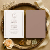 Invitation Minimalist Mocha Brown Crest Wedding