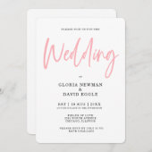 Invitation Minimalist Modern Blush Pink QR Code Wedding (Devant / Derrière)