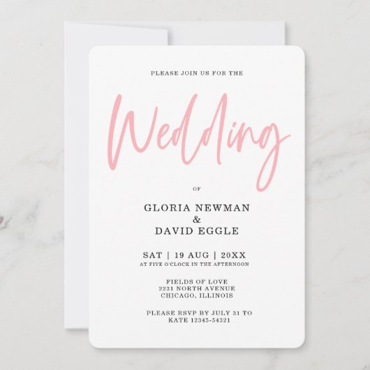 Invitation Minimalist Modern Blush Pink QR Code Wedding (Devant)