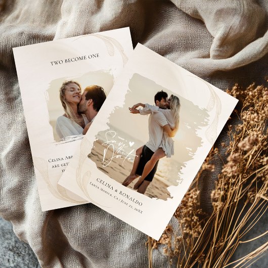Invitation Minimalist Modern Boho Brushstroke Photos Wedding