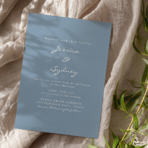 Invitation Minimalist Modern Dusty Blue Script Wedding