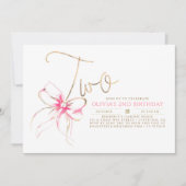 Invitation Minimalist Modern Elegant Pink Bow 2nd Birthday (Devant)