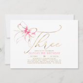 Invitation Minimalist Modern Elegant Pink Bow 3RD Birthday (Devant)