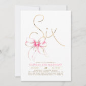 Invitation Minimalist Modern Elegant Pink Bow 6th Birthday (Devant)
