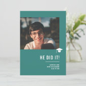 Invitation Minimalist Modern Elegant Teal Graduation Party (Debout devant)