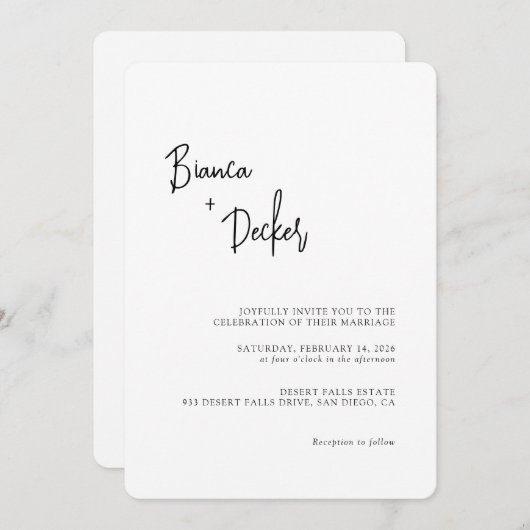 Invitation Minimalist Modern Wedding (Devant / Derrière)