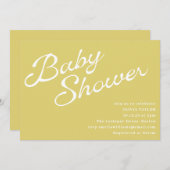 Invitation Minimalist Modern Yellow Retro Script Baby Shower (Devant / Derrière)