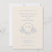 Invitation Minimalist Monogram Initial Crest Floral Wedding (Devant)