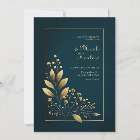 Invitation Minimalist Navy and Gold Botanical Wedding (Devant)