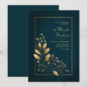 Invitation Minimalist Navy and Gold Botanical Wedding (Devant / Derrière)