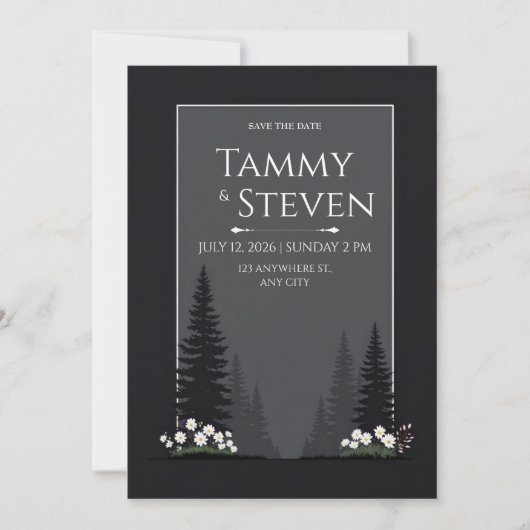 Invitation Minimalist Nordic Forest Silhouette Wedding (Devant)