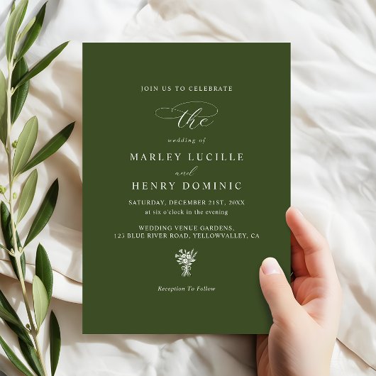 Invitation Minimalist Olive Green Simple Chic Wedding