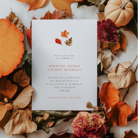 Invitation Minimalist Orange Autumn Leaves Wedding