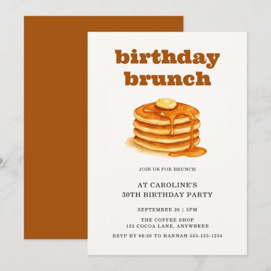 Invitation Minimalist Pancakes 30th Adult Birthday Brunch (Devant / Derrière)