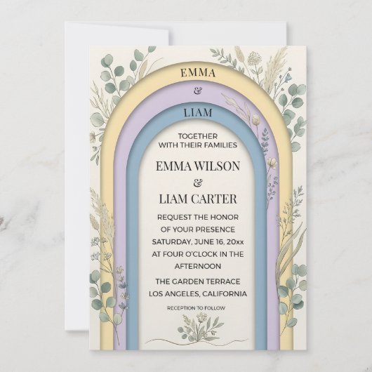 Invitation Minimalist Pastel Arch Frame Botanical Wedding (Devant)