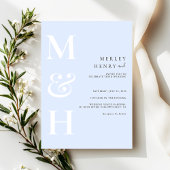 Invitation Minimalist Pastel Blue White Monogram Wedding