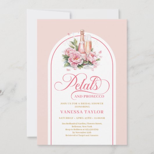 Invitation Minimalist petals and prosecco invite boho arch (Devant)