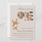 Invitation Minimalist Photo Bear Neutral Beary First Birthday (Devant)