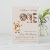 Invitation Minimalist Photo Bear Neutral Beary First Birthday (Debout devant)